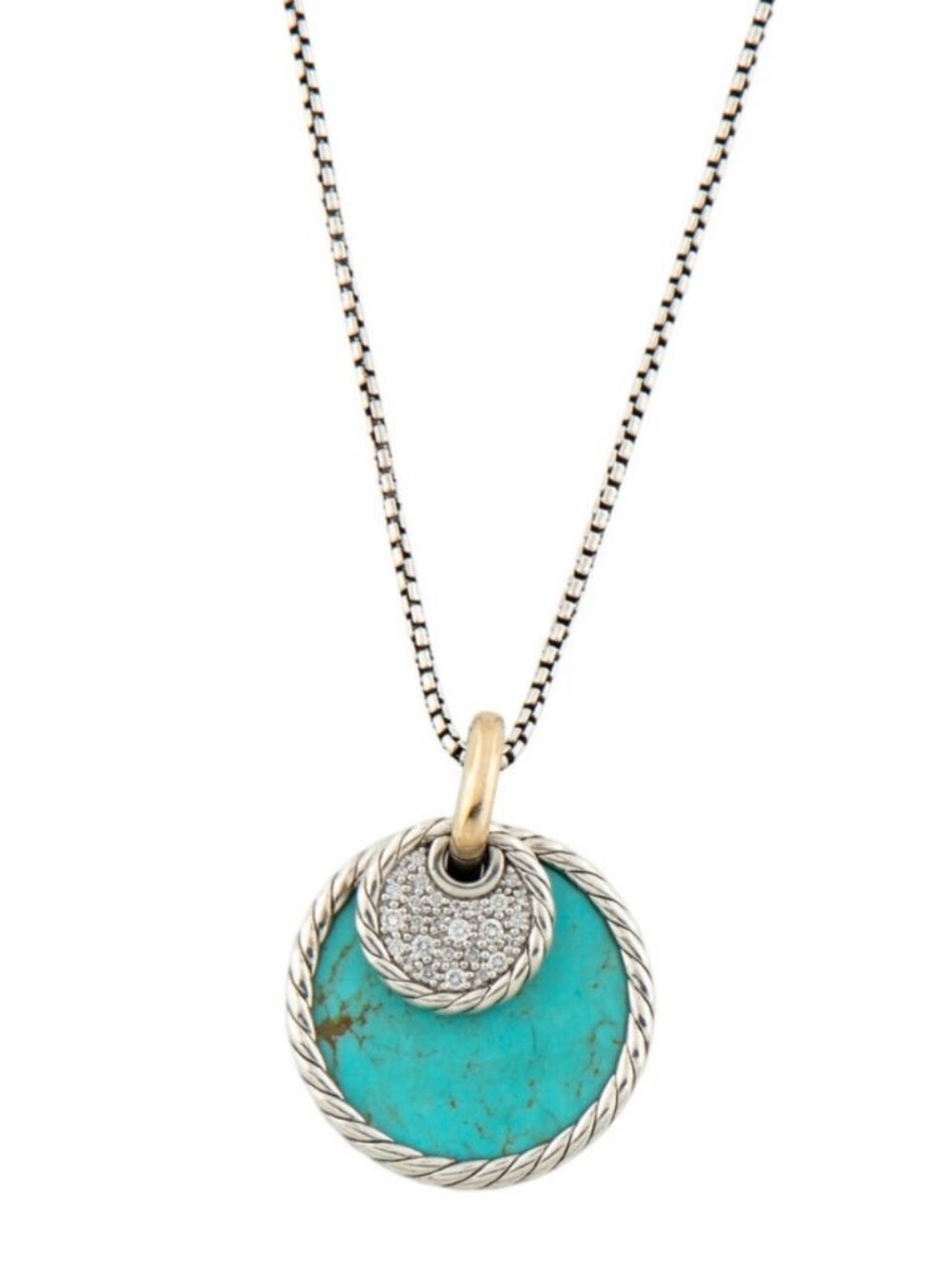 DAVID YURMAN TURQUOISE, CHALCEDONY & DIAMOND ECLIPSE REVERSIBLE PENDANT NECLACE